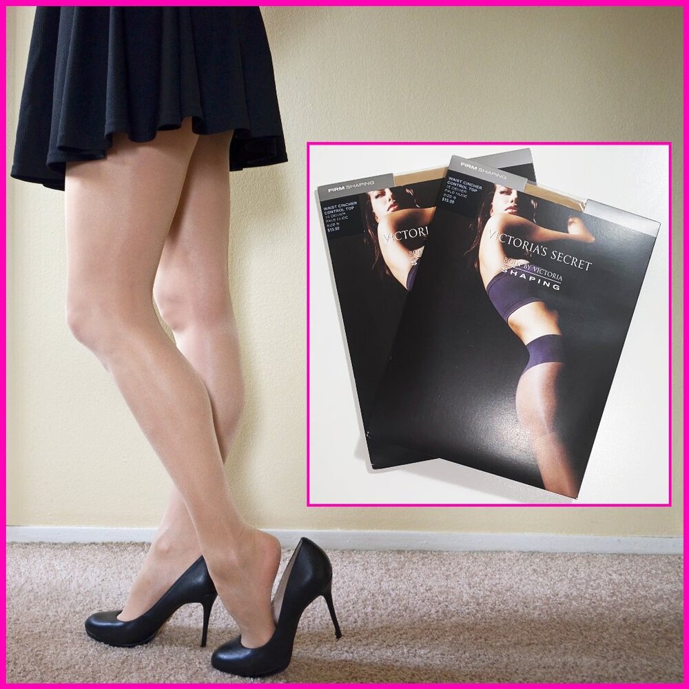 2 NEW VICTORIAS SECRET PANTYHOSE SZ MEDIUM NUDE WITH WIDE "CINCHER" WAIST BAND